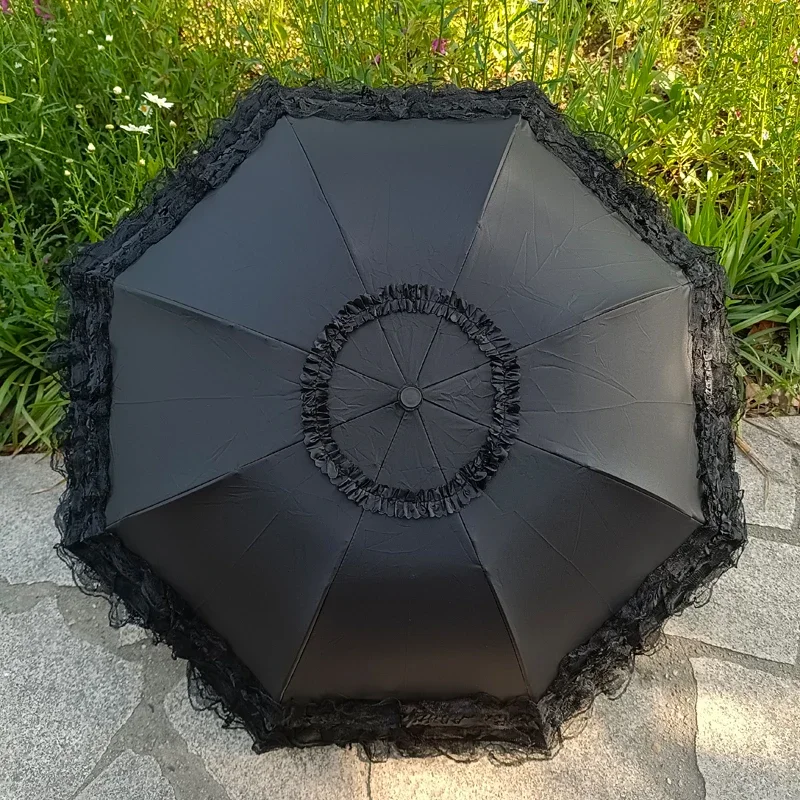 Korean Style Lace Trim Arch Princess Umbrella Women's Thickened Sunscreen Rainproof Umbrella UV Protection Sunshade Umbrella