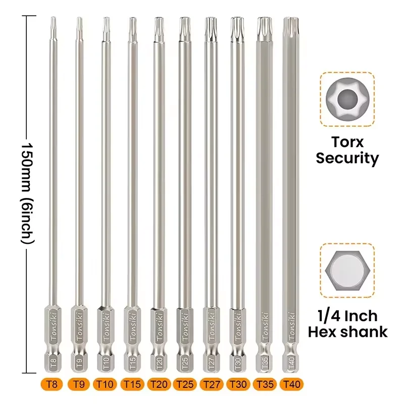 

10 шт., Набор бит для отвертки, 150 мм, с шестигранным хвостовиком 1/4 дюйма