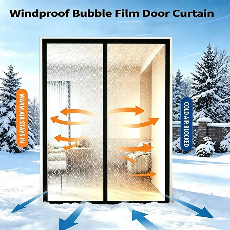 Magnetic Bubble Film Door Curtain, Winter Windproof Thermal Screen, Self‑stick No‑drill, Custom Size for Bedroom Balcony Home