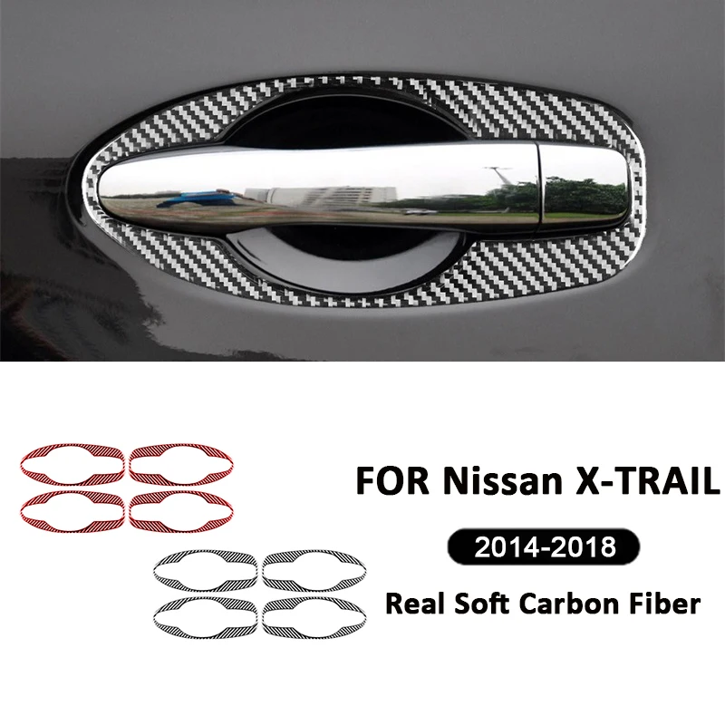 

4PCS Car Exterior Carbon Fiber Outer Door Pull Handle Panel Frame Decoration Sticker For Nissan X-TRAIL 2014-2018 Accessories