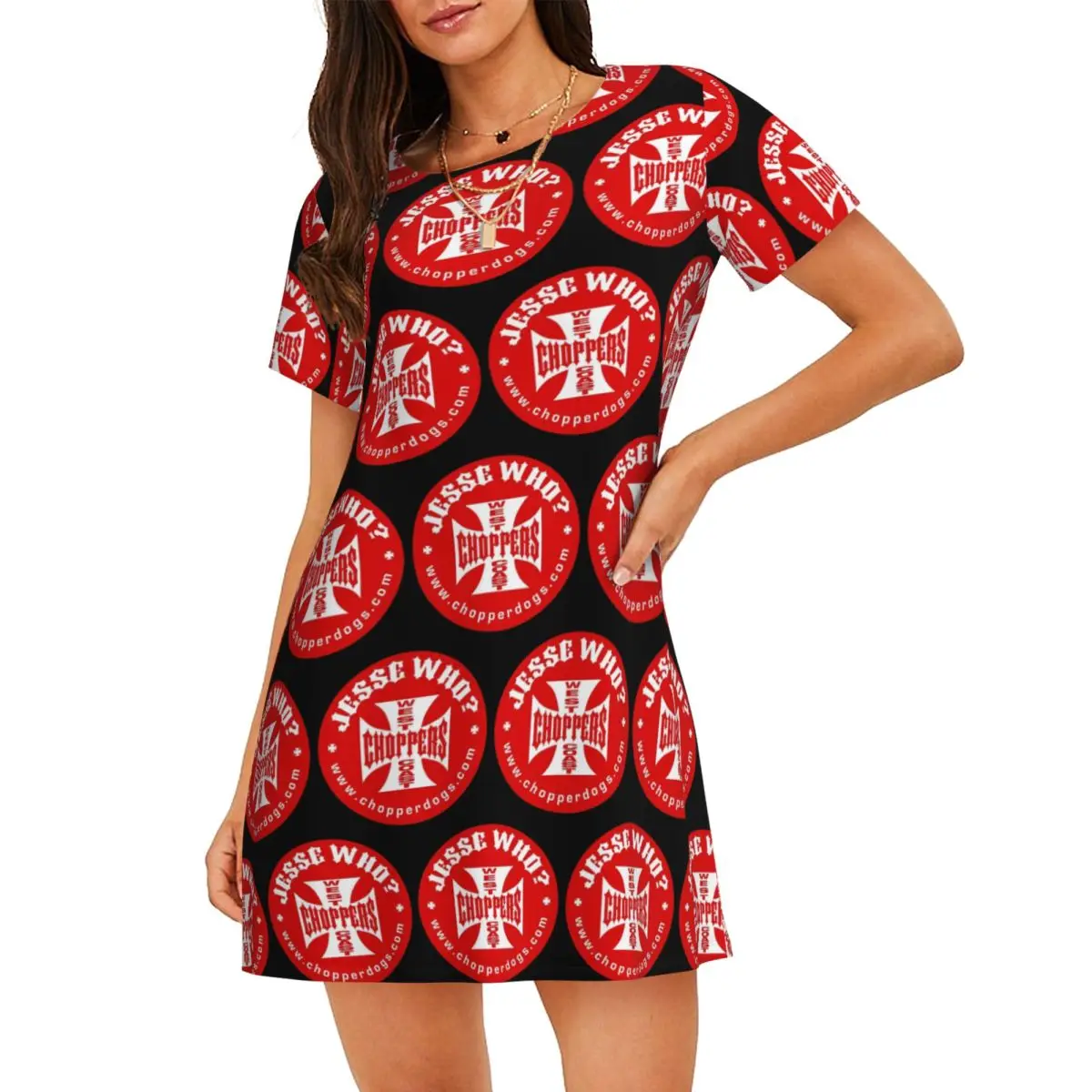 Personalized West Coast Iron Cross Choppers Short Sleeves Nightdress For Sleeping Women Short Sleeve Nightgowns Pajama Dress