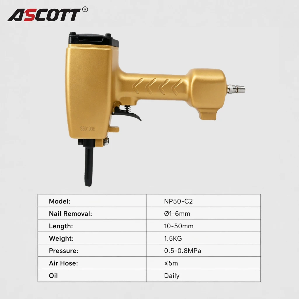 Pneumatic Punch Nailer NP50-C2 Pneumatic Nail Puller for Removes Wood Fence Pallet 20-57mm Nails