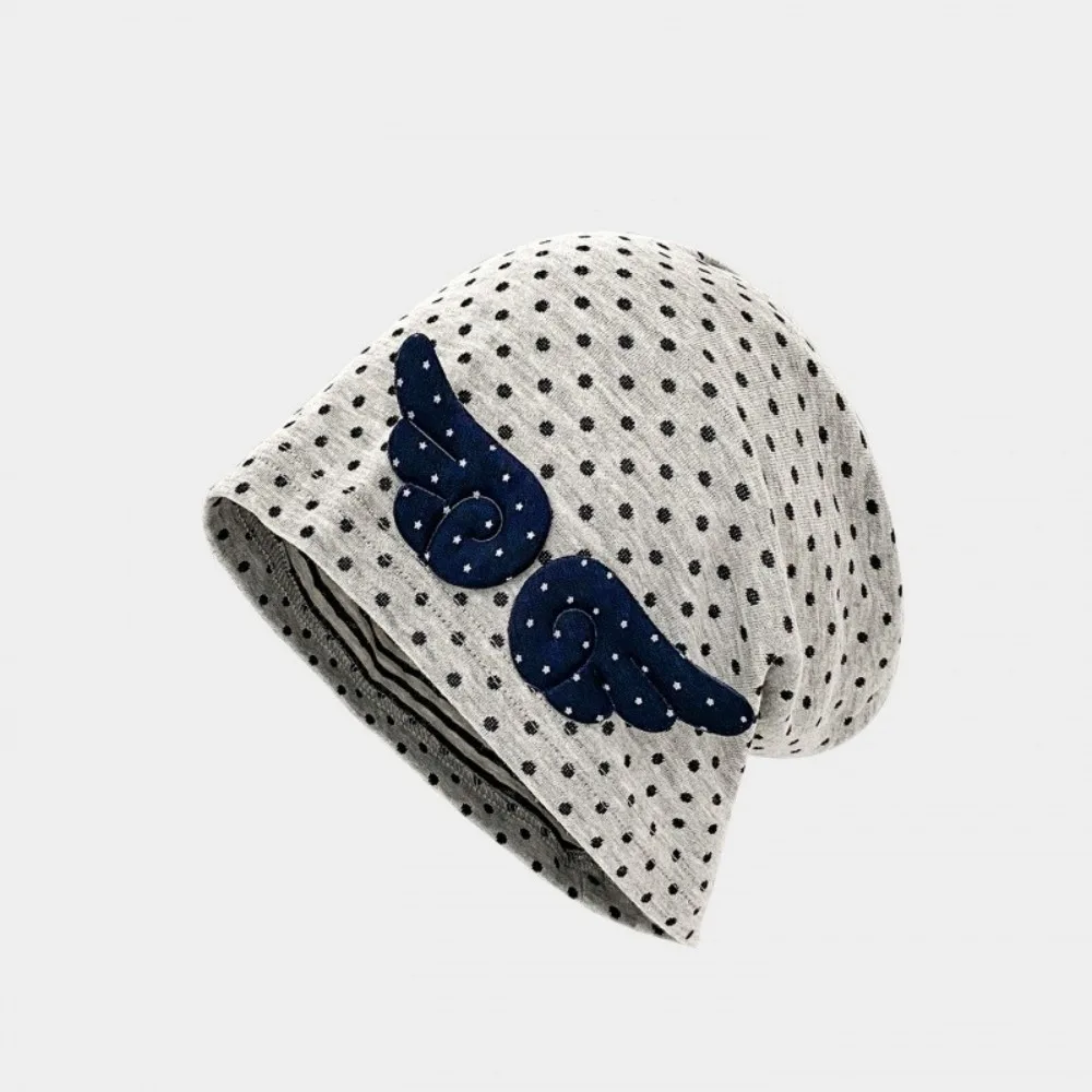 Fashion Polka Dot Pattern Stacking Bonnet Elastic Wing Decoration Beanie Hat Breathable Soft Stretch Fit Hats for Women