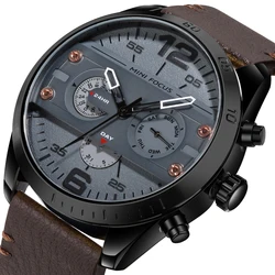 MINI FOCUS Multifunctional Sport Quartz Watch Mens Watches Waterproof Chronograph Wrist Watch with Date Luminous Hands 0068G