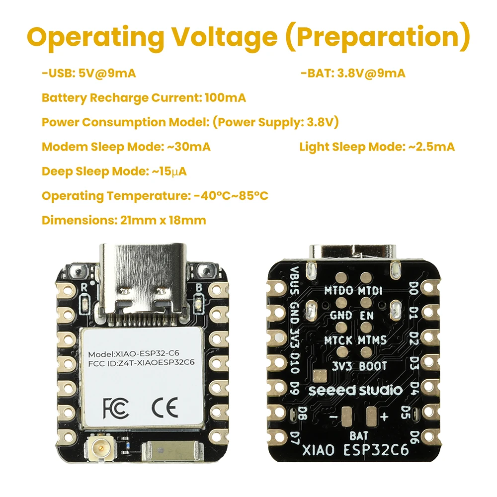Seeed Studio XIAO ESP32-C6 WiFi Bluetooth Development Board Dual RISC-V Cores for Zigbee Smart Home IoT Type C Interface