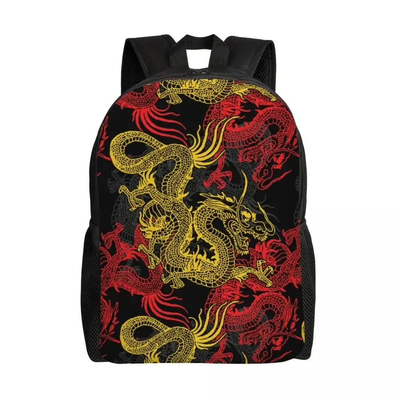 Golden Chinese Dragon Pattern Travel Backpack Men Women School Computer Bookbag Oriental Mythical College Student Daypack Bags