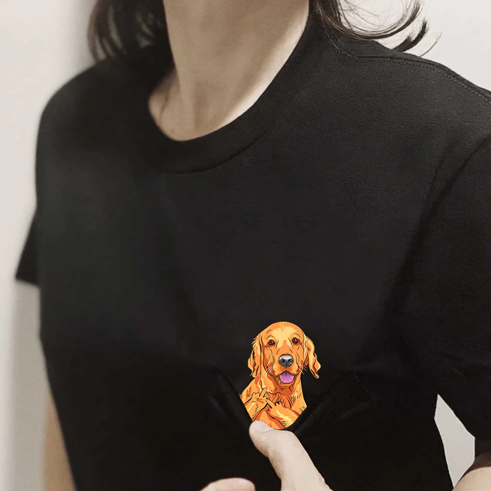 CLOOCL Golden Retriever Cotton T-Shirts German Shepherds Middle Finger Pocket Tees Mens Women Short Sleeve Shirts Dropshipping