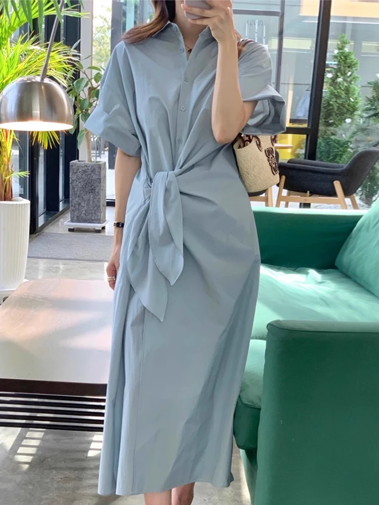 

SuperAen 2024 Summer New Korean Chic Style Lapel Irregular Style Short Sleeve Dress for Women