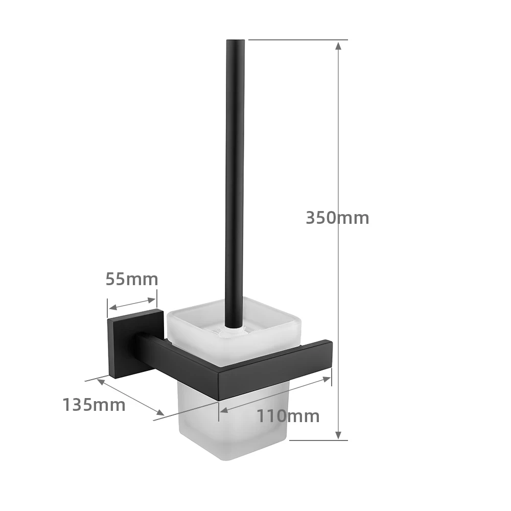 Escova de banheiro de parede quadrada de aço inoxidável preta