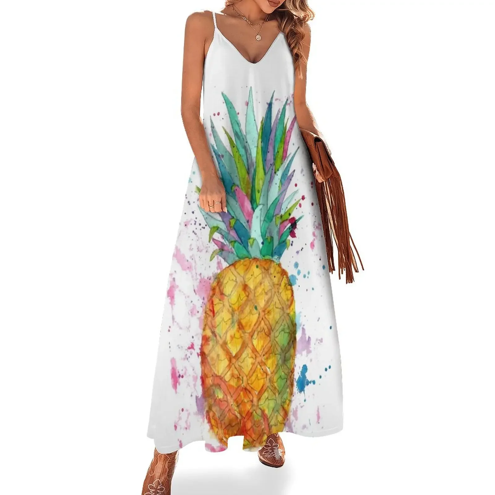 

watercolor pineapple Sleeveless Dress party dress women elegant luxury Women's summer dress