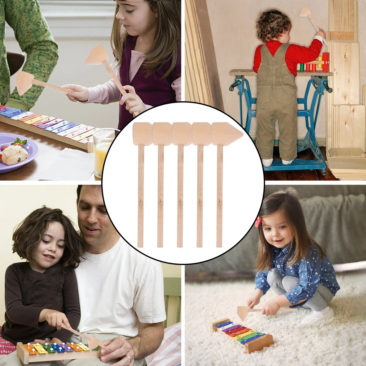 

12Pcs Wooden Mini Hammers Safe Polished Hand Training Hammer Beating Interactive Educational Baby Development Mallets