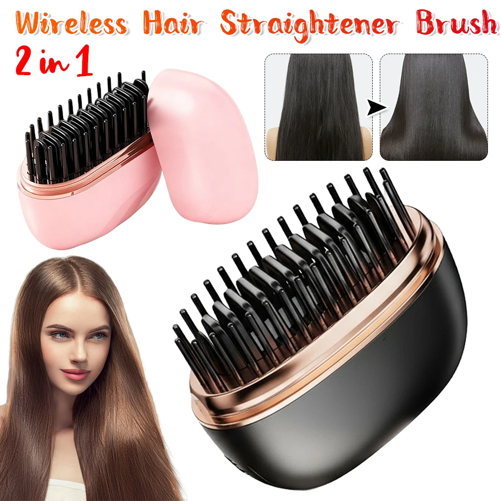2025 New Mini Straightener Rechargeable Portable Hair Straightener Brush Anti-Scald Shell Cordless USB Charging Straighteners