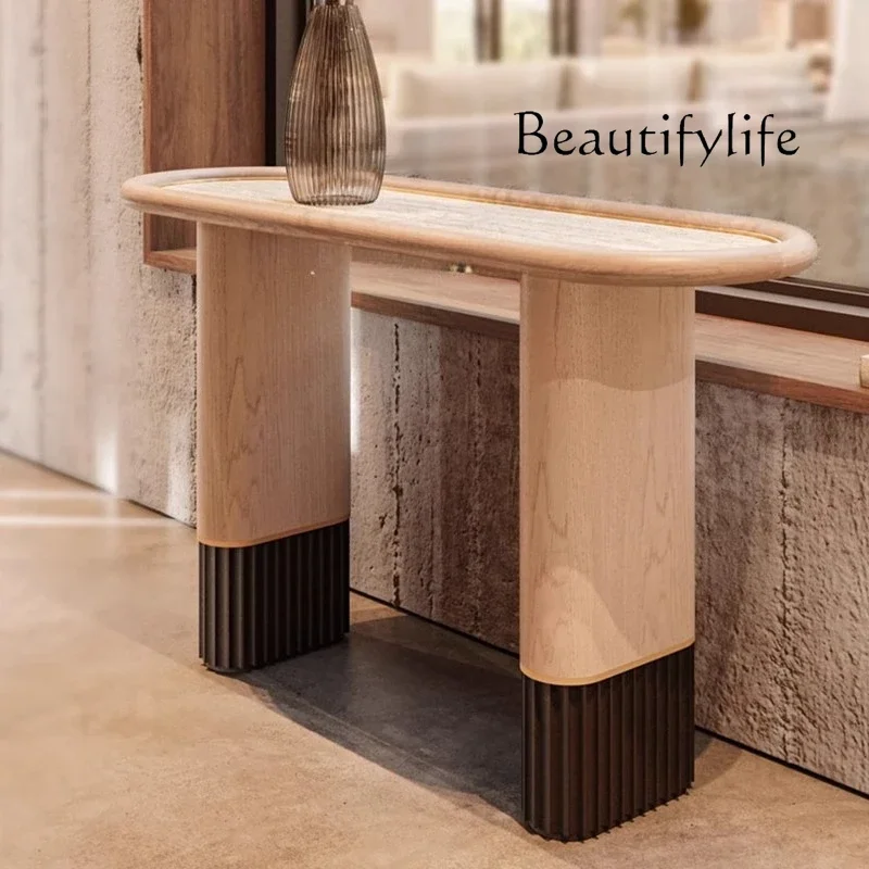 

Italian minimalist entrance table, solid wood long case, marble entrance table, ultra-narrow end view table, sofa back