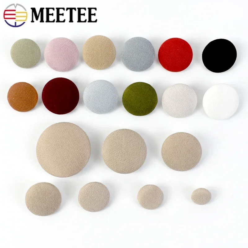 Meetee 50Pcs 11-30mm Cloth Covered Round Button For Coat Shirt Bag Decorative Buttons Buckles DIY Sewing Material Accessories