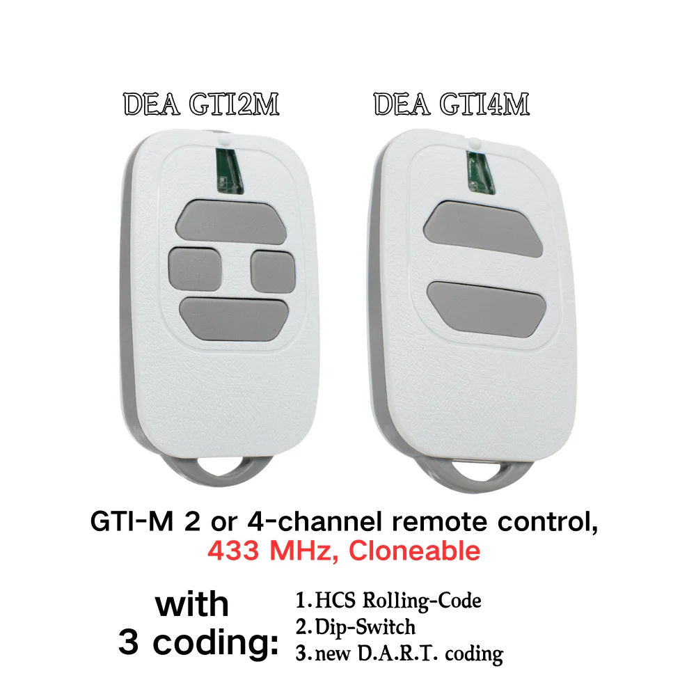 جهاز تحكم عن بعد لباب المرآب DEA GTI-M 433 ميجا هرتز GTI2M GTI4M مع وظيفة الاستنساخ متوافق مع جميع موديلات DEA 433 ميجا هرتز