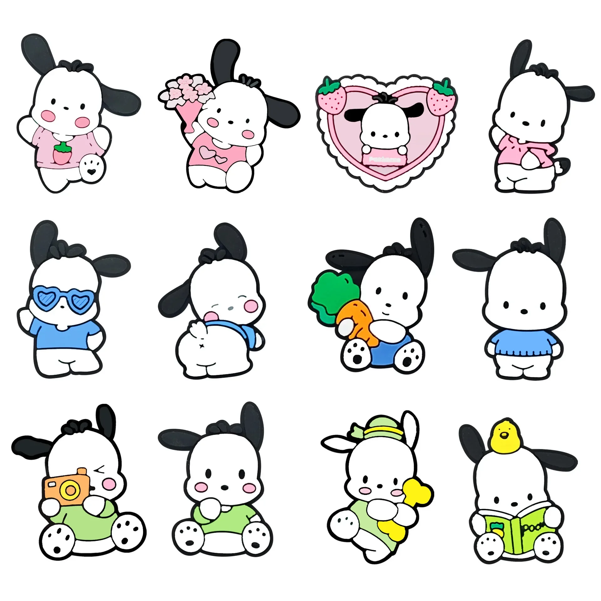 12Pcs Pochacco stitch Cartoon PVC Shoe Set Charms Buckle Accessories Cartoon Shoes Charms Decoration for Kids Party Gift