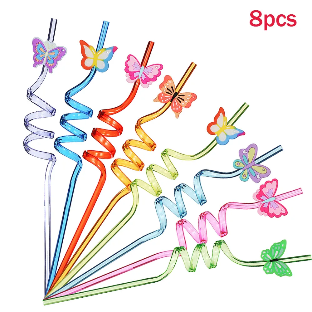 8pcs Butterfly Drinking Straws Reusable Butterfly Straws for Girl Butterfly Birthday Party Supplies Baby Shower Drinking Straw