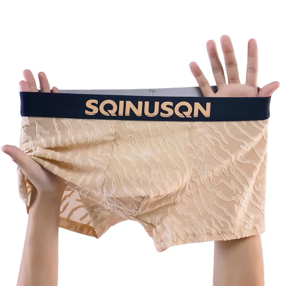 

Men Jacquard Solid Double Layer Inner Boxers Underwear Home Wear Panties Trunks Stretch Comfortable Long Boxershorts Male