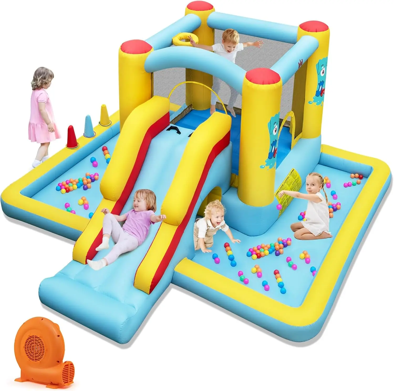 Maison gonflable de rebond, château gonflable de saut avec fosse à balles et toboggan, jeu de lancer d'anneau, mur d'escalade pour cadeaux de fêtes et d'événements, Todd