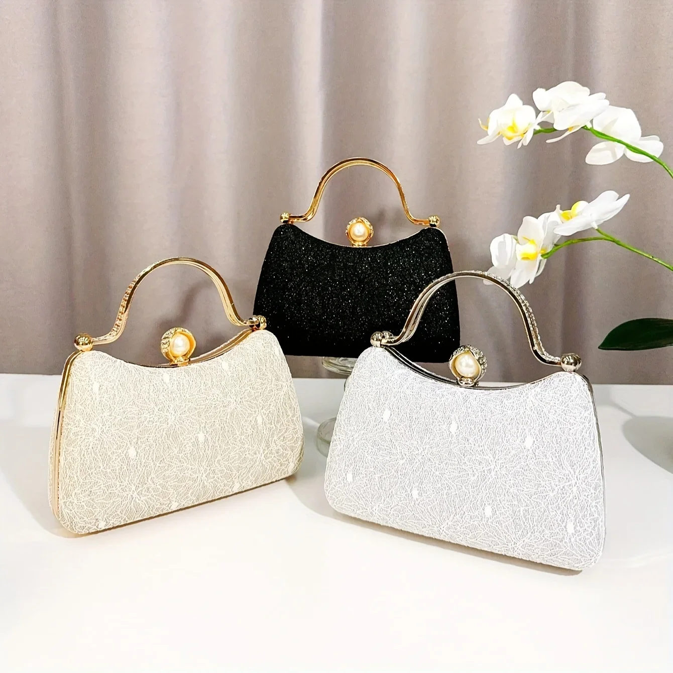 

Embroidery Jacquard Evening Bag, Elegant Glitter Clutch Purse, Women's Dress Handbag For Wedding Party Prom Banquet