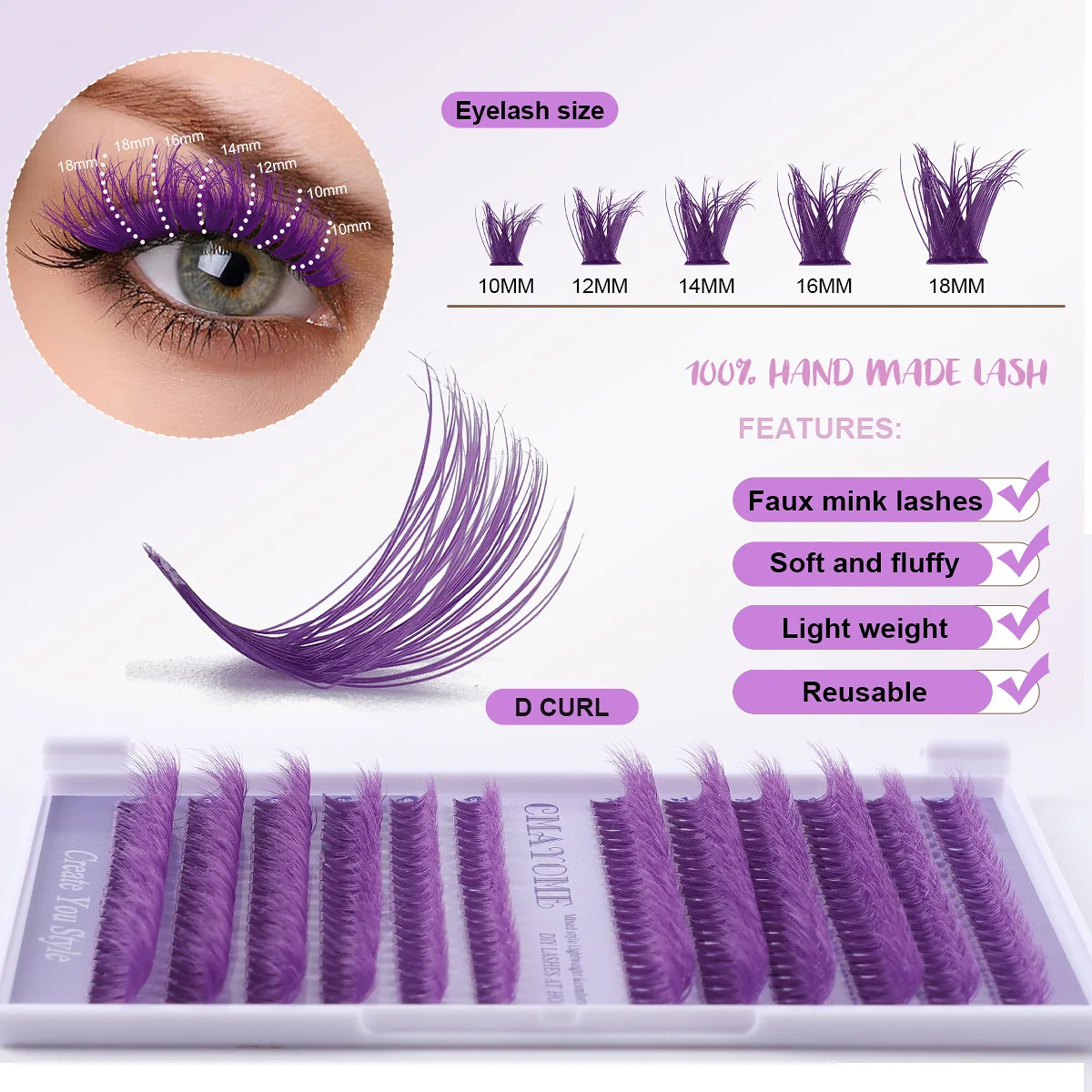 Kleur Enkele Tuft Wimpers Valse Wimpers Kit 30d40d Dichte Rommelige Gekrulde Wimpers Lijm Gereedschapset