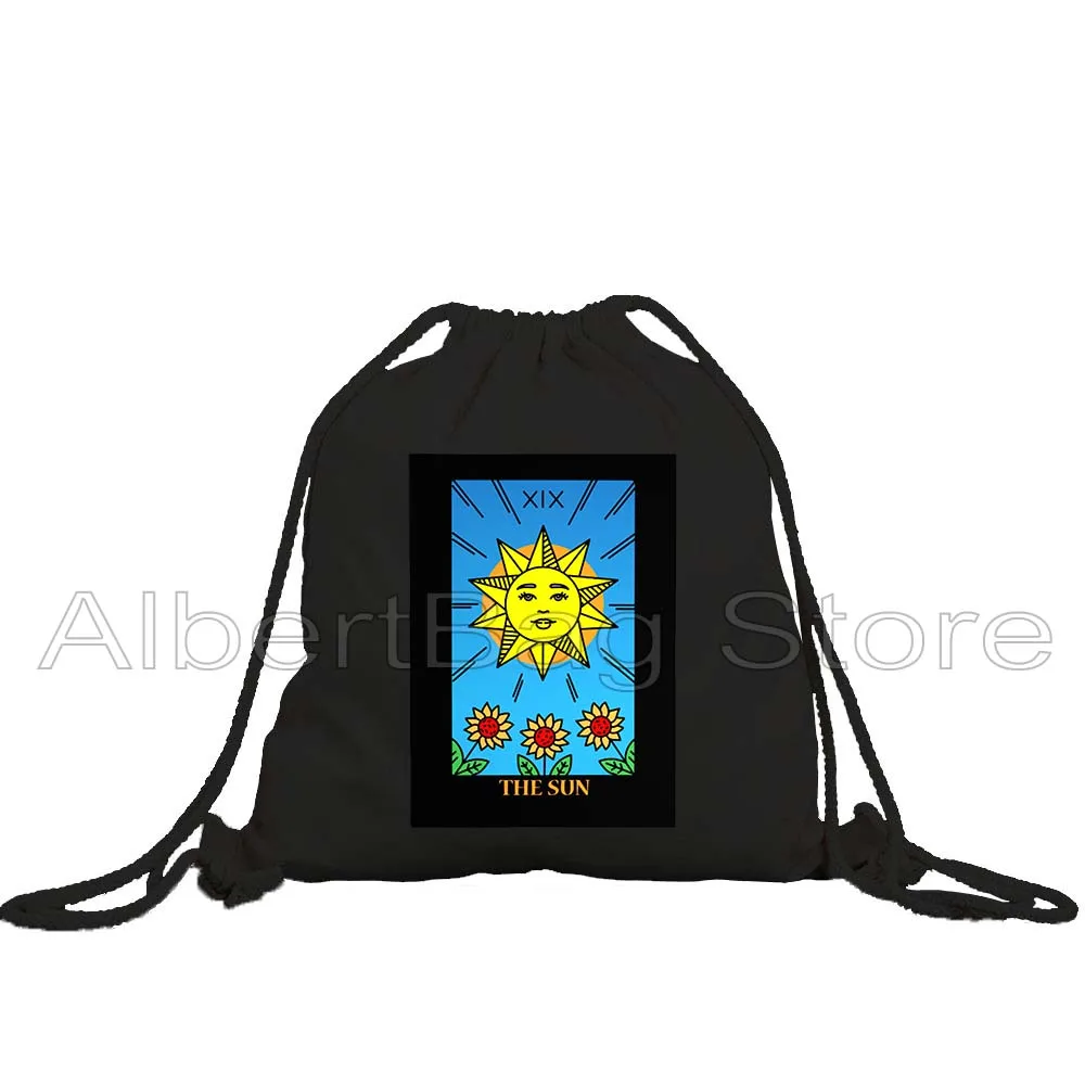 THE MOON SUN KING QUEEN CHARIOT EMPEROR EMPRESS FOOL HERMIT DEVIL Flower Cat Tarot Drawstring Bags Soccer Backpack Gym Sackpack