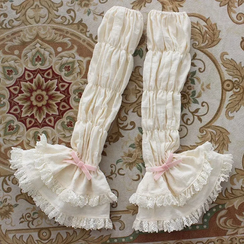2026-new-sweet-lolita-doll‑aesthetic-arm-cuffs-cotton-lace-ruffled-bow-decor-false-sleeves-for-girls-lolita-dress-accessory