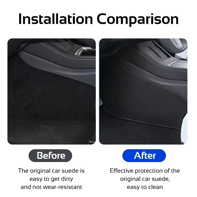 For Tesla Model 3 Y Center Console Two Side Panel Anti Kick Pad Defense Protector PU Leather Sticker Foot Cover Car Accessories