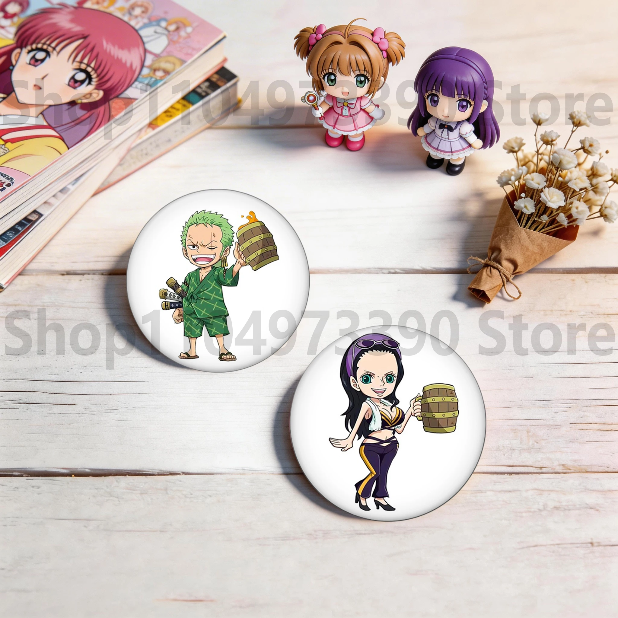 Cute Anime One Piece Badge Kawaii Luffy Zoro Chopper Nami BROOK Sanji Round Button Pin for Schoolbag Cap Fans Collection Gift