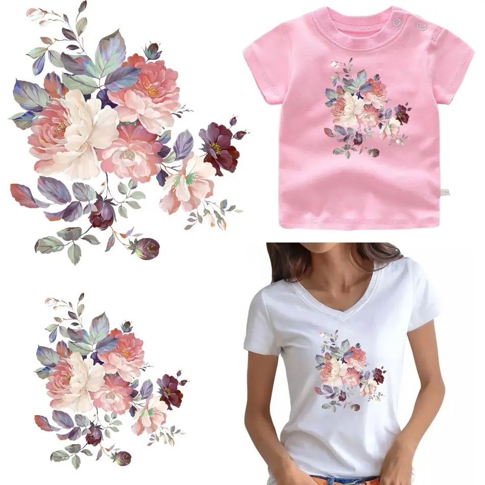 Beautiful Chinese Rose Iron On Transfer DIY Washable Thermal Sticker On T-shirt Bag Color Fine Patch For Clothing Top Applique