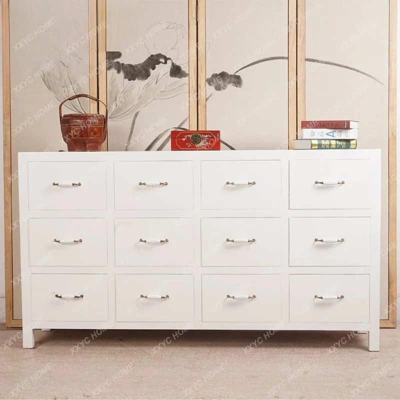 New Chinese entrance cabinet entry hand-painted modern simple elm white door partition entrance table