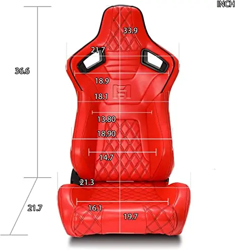 JBR1098 Assento de carro universal de couro vermelho novo balde de corrida