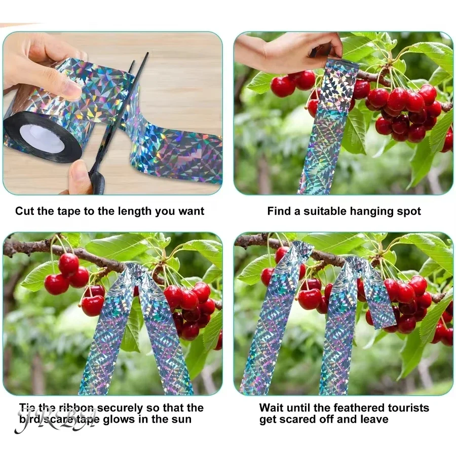 Holographic Bird Deterrent Tape Reflective Scare Ribbon Double Sided Laser Repellent Pest Control Garden Farm Orchardbird Repell view 6