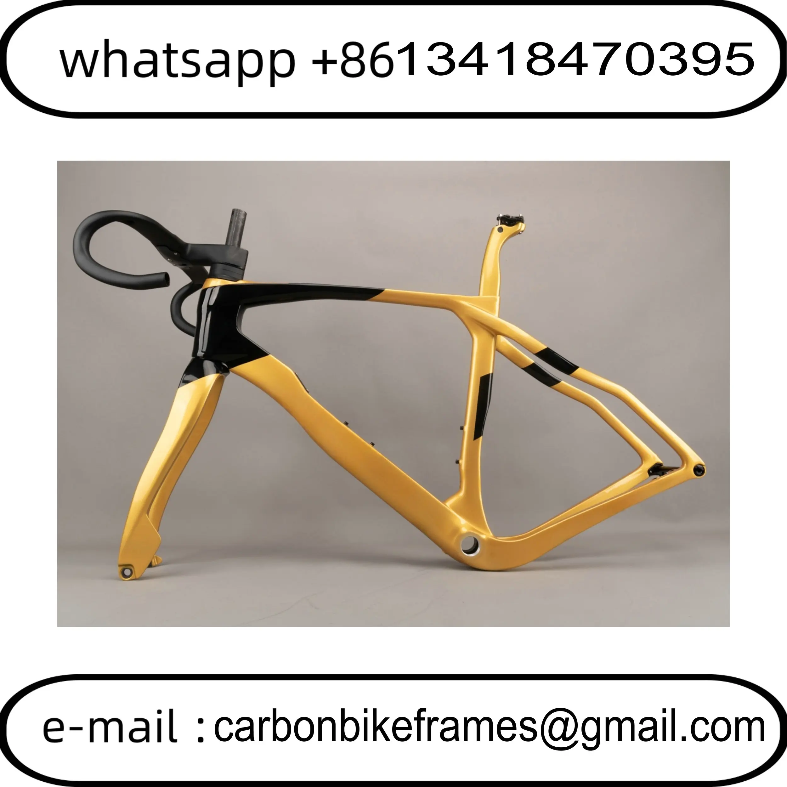 

Gold Gravel Carbon Fiber Frame Road Bike Frames T1100 BSA Disc Brake Racing Bicycle Frameset + Handlebar DPD