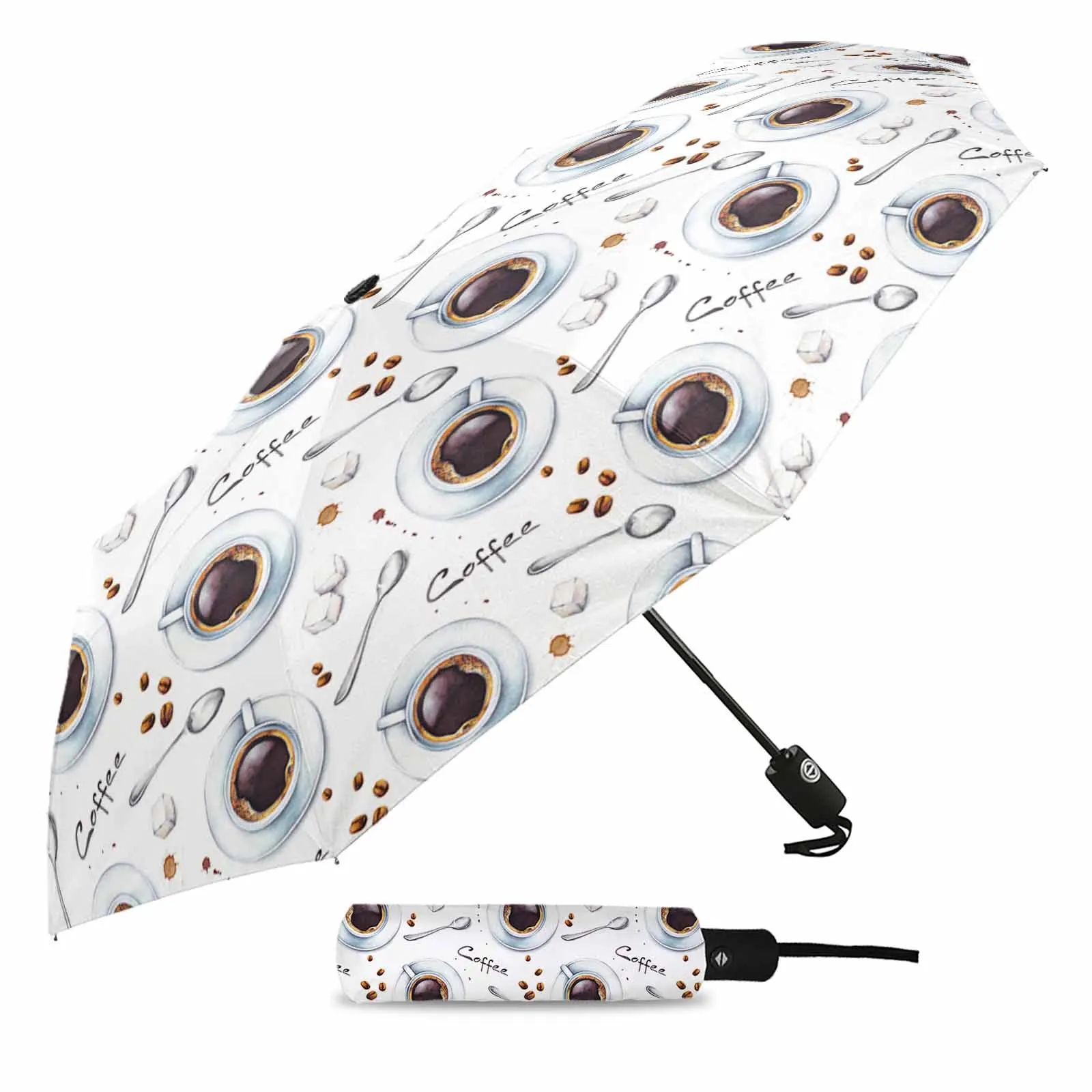 Coffee Beans Texture White Automatic Umbrella Travel Folding Umbrella Portable Parasol Windproof Umbrellas