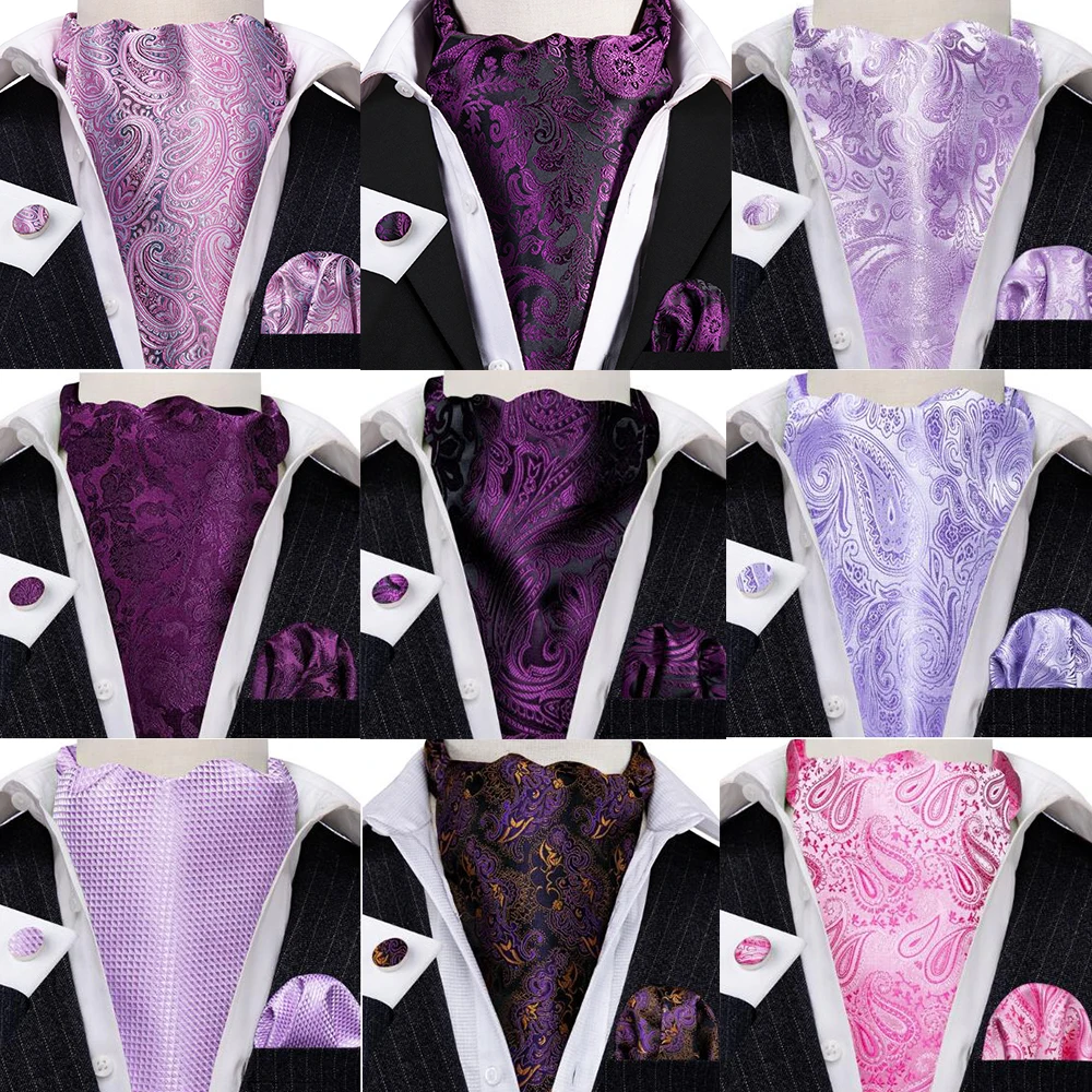 Purple Cravat Men cravatte Ascot in seta di alta qualità per uomo Exuiqiste sciarpa Paisley Tie Set Hanky gemelli Party Wedding Barry.Wang