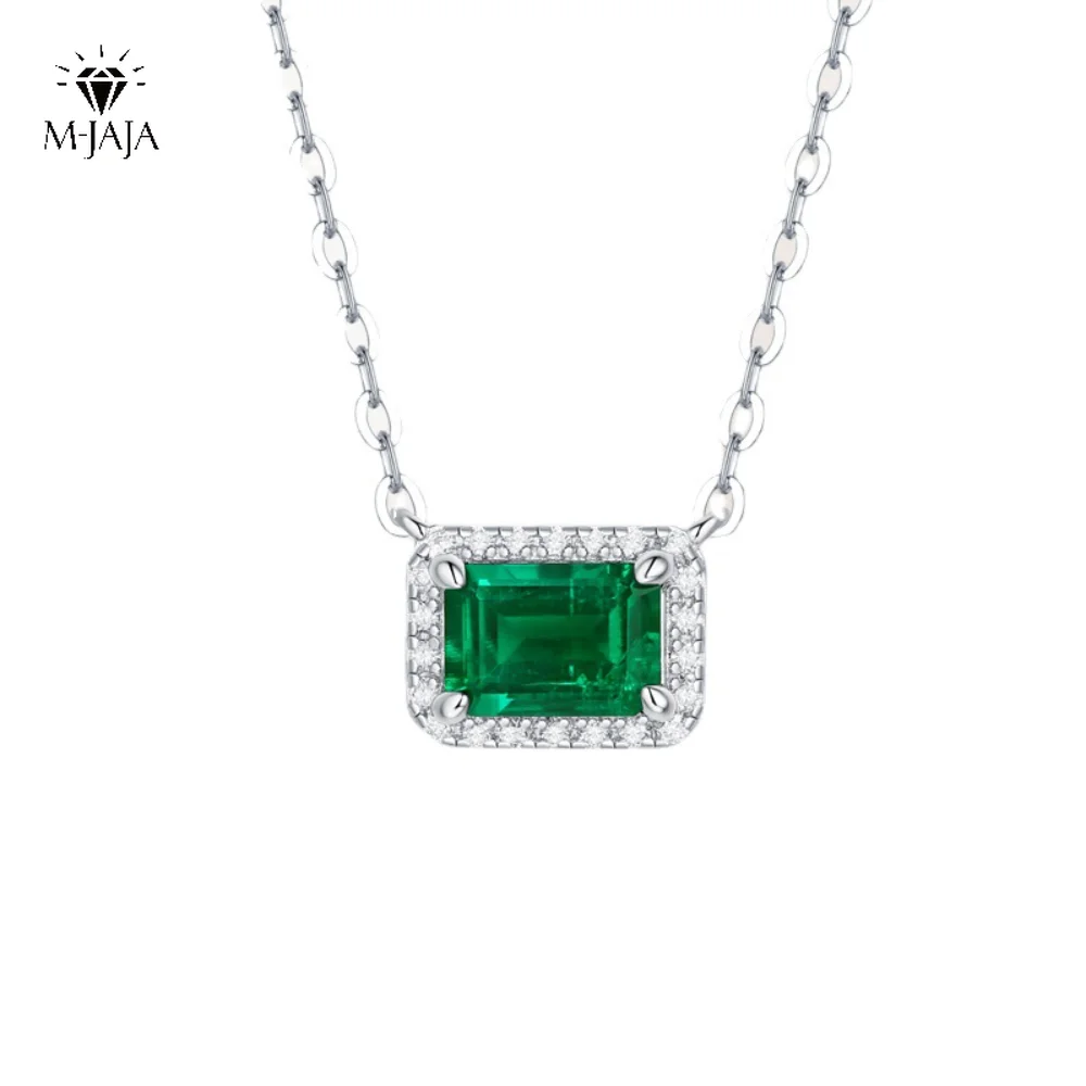 M-JAJA Emerald Pendant Necklace 1ct Lab Grown Emerald Gemstone S925 Sterling Silver 18K White Gold Plated Women's Fine Jewelry