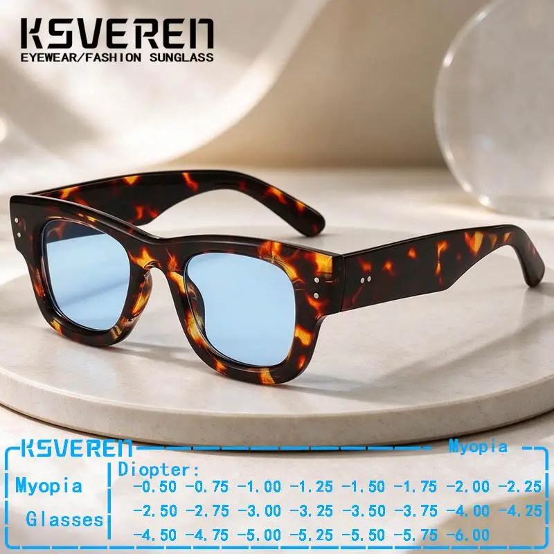 Square Thick Frame Blue Myopia Sunglasses Men Women Tinted Finished Prescription Eyewear Negative Strength Driving Shade Glasses