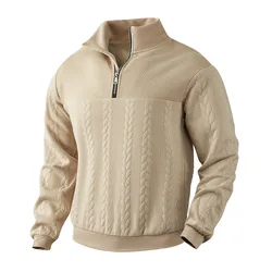 2026 New Knit Sweatshirts Men Fashion Half Zipper Stand Collar Casual Hoodies Male Patchwork Sport Knitted Hoodie Sweatshirt Man