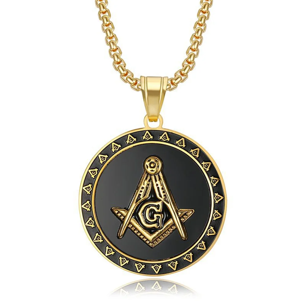Punk Masonic Symbol Pendants Gold Color Stainless Steel Master Free Mason Round Necklace For Women/Men Fashion Jewelry Gift 2025