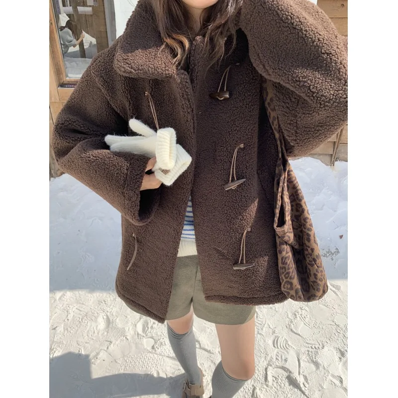 Retro Winter Aosphere eepskin Coat Women's Anti-Aging Flap Collar Mid-Length Fur Jaet Korean Sle Outerwear