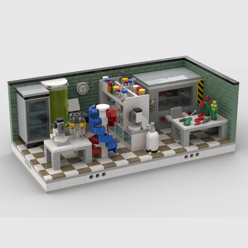 نموذج مشهد شارع المدينة من قطع البناء، مشهد مختبر بيولوجي، ألعاب تجميع تقنية للأطفال، هدايا للعطلات