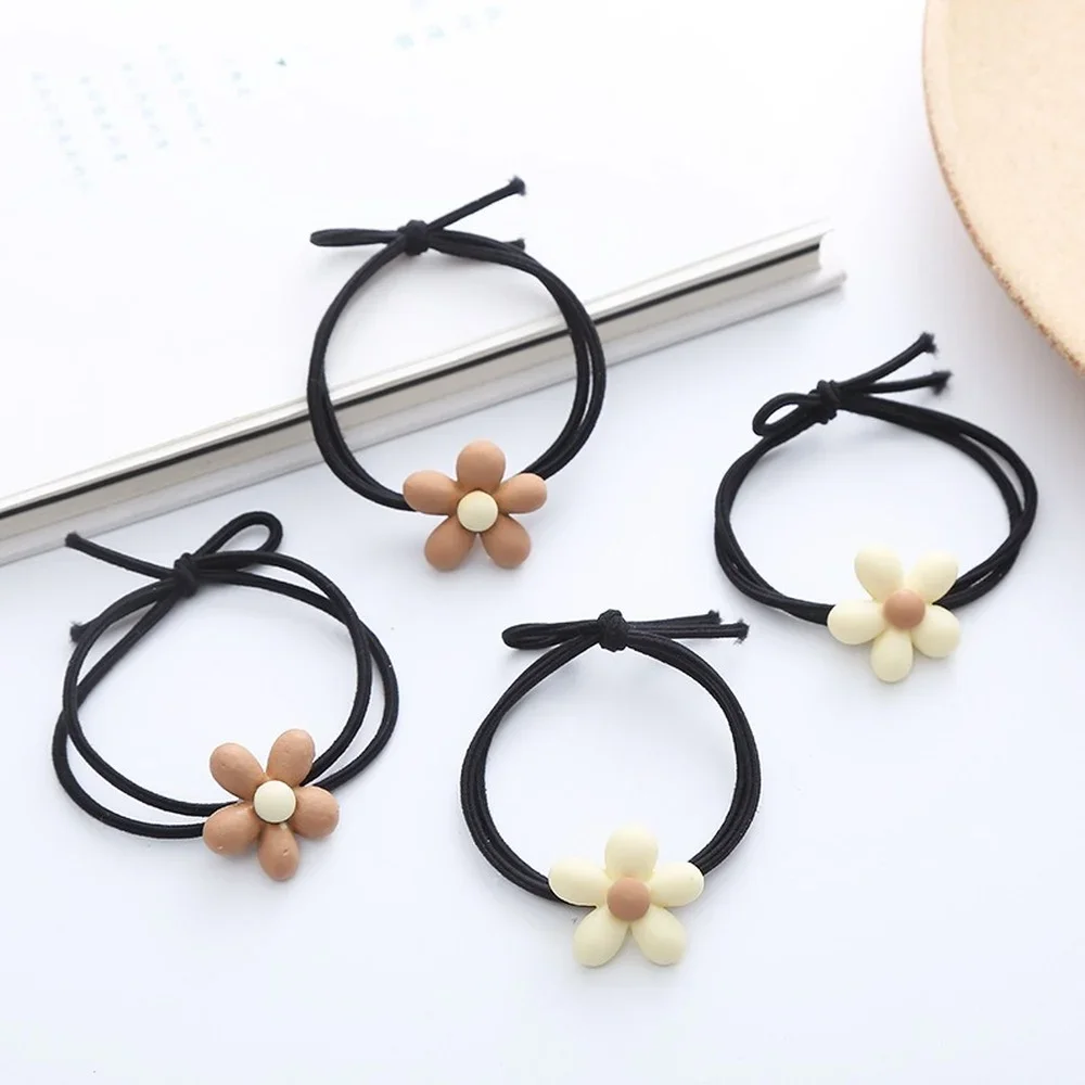 1PC Creative Coffee Color Flowers Bowknot Head Rope for Women Girls High Elastic Rubber Band Lovely Hair Accessories Circle