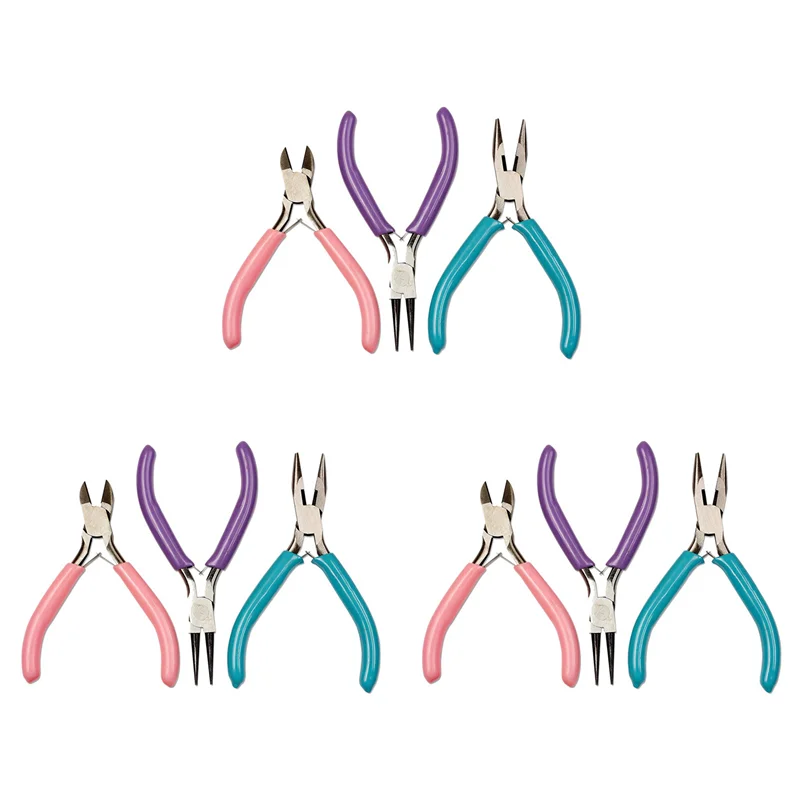 

CYL-9Pcs Diy Craft And Jewelry Tool Pliers Chain Nose Plier Cutter Plier Round Nose Plier For Beading Jewelry Making