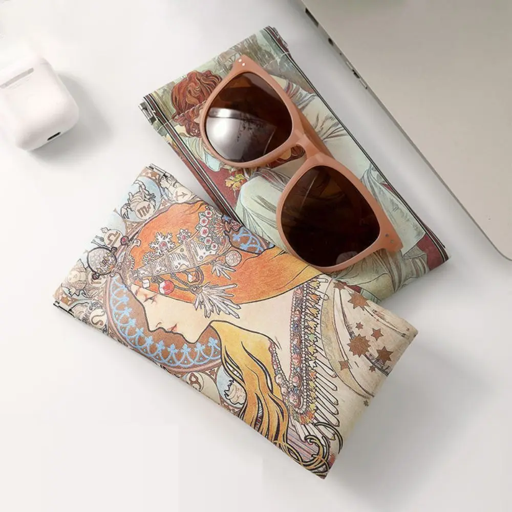 Automatic Closing Sun Glasses Case Mucha Painting PU Leather Glasses Box Waterproof Portable Sunglasses Protective Cover Unisex