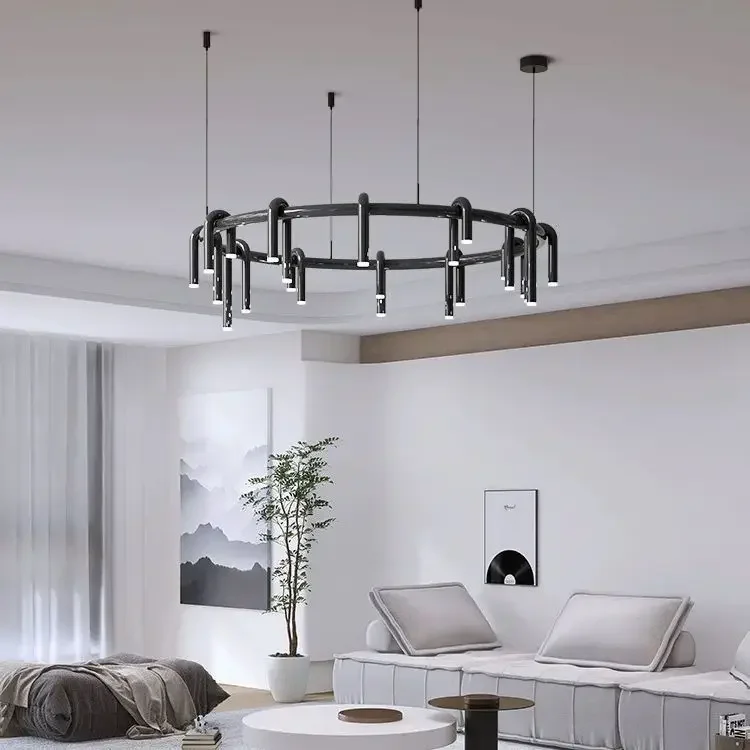 Designer's U-shaped Chandelier Red Black Metal Cord Height Adjustable For Dining Room Kitchen Bar Restaurant