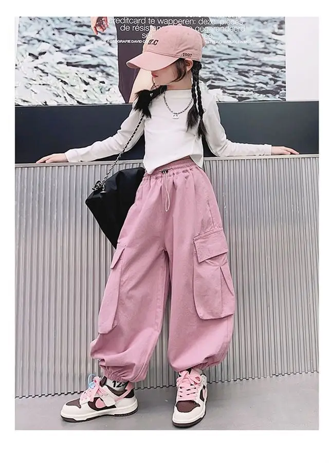 Cargobroeken voor tienerkinderen Nieuwe zomer streetwear hiphop joggingbroek voor meisjes Baggy wijde pijpen rechte broek 6 8 10 12 14 Y