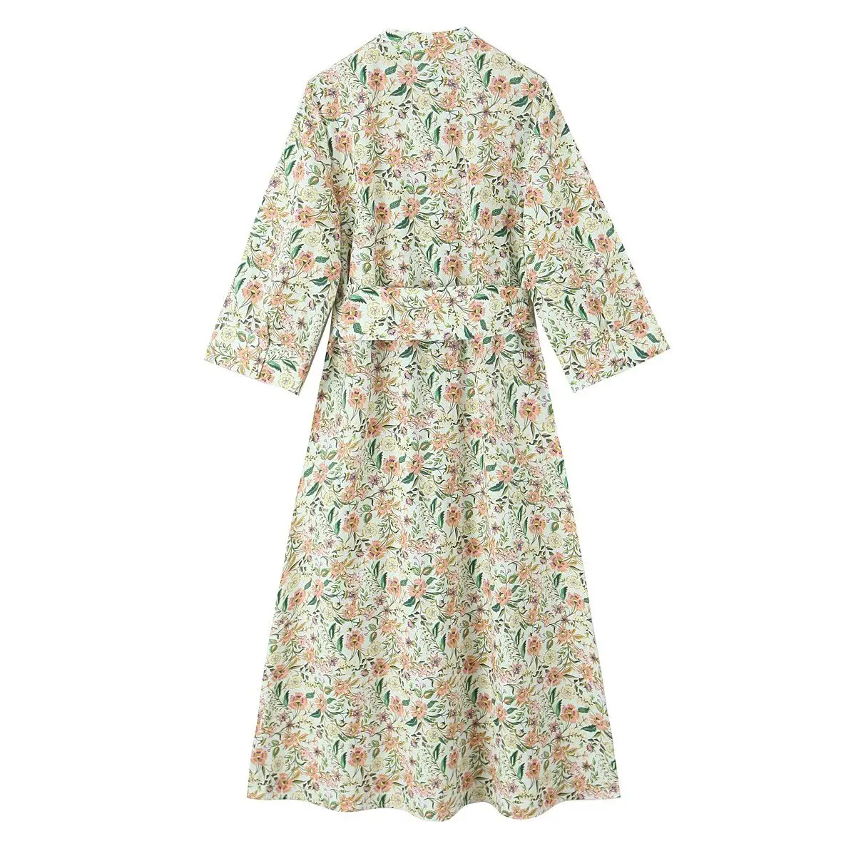 DiYiG Mujer 2025 primavera nueva moda vestido Midi estampado Vintage espalda descubierta manga larga Casual Vestidos Mujer bata Mujer