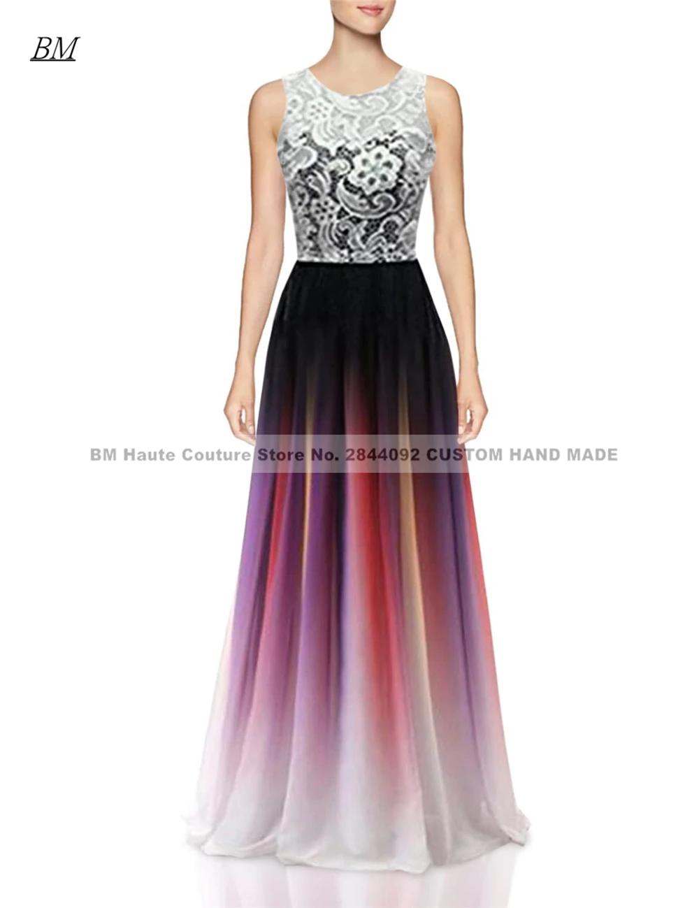 Robe De Soiree Kant Goedkope Applicaties Elegant Ombre Gradiënt Prom Dresses Kralen Lange Chiffon Avondjurk Bruidsmeisje Party Gown