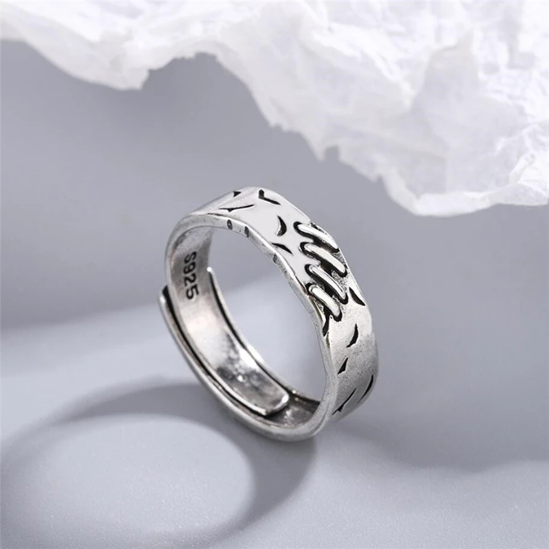 Sole Memory Cicatrici geometriche retrò Argento sterling 925 Gioielleria raffinata Anello femminile con apertura ridimensionabile di lusso RI1035